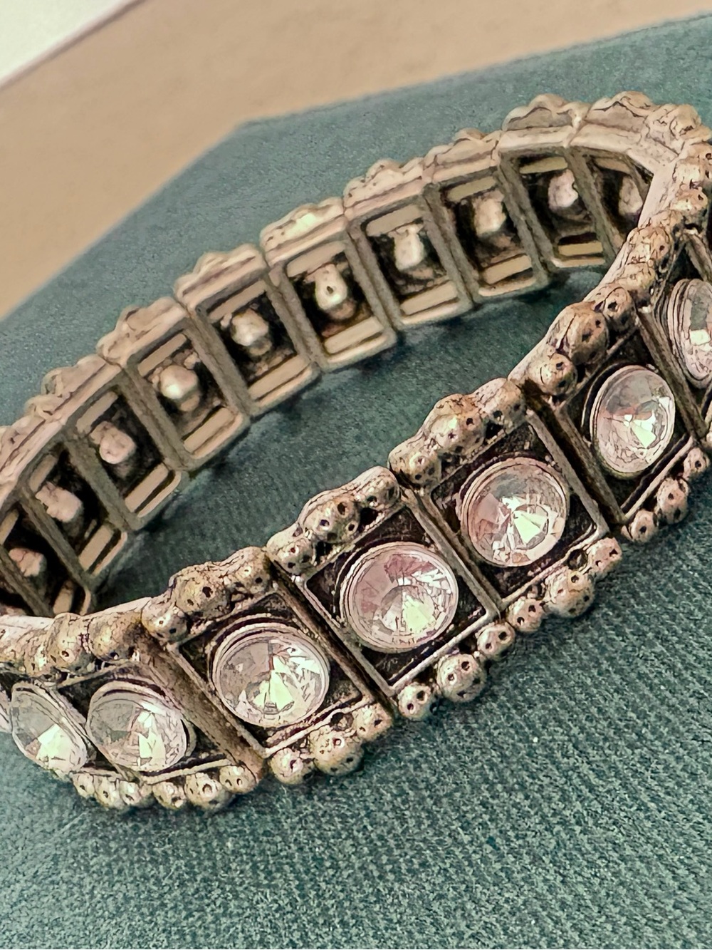 Silver-Tone Faux Crystal Stretch Bracelet